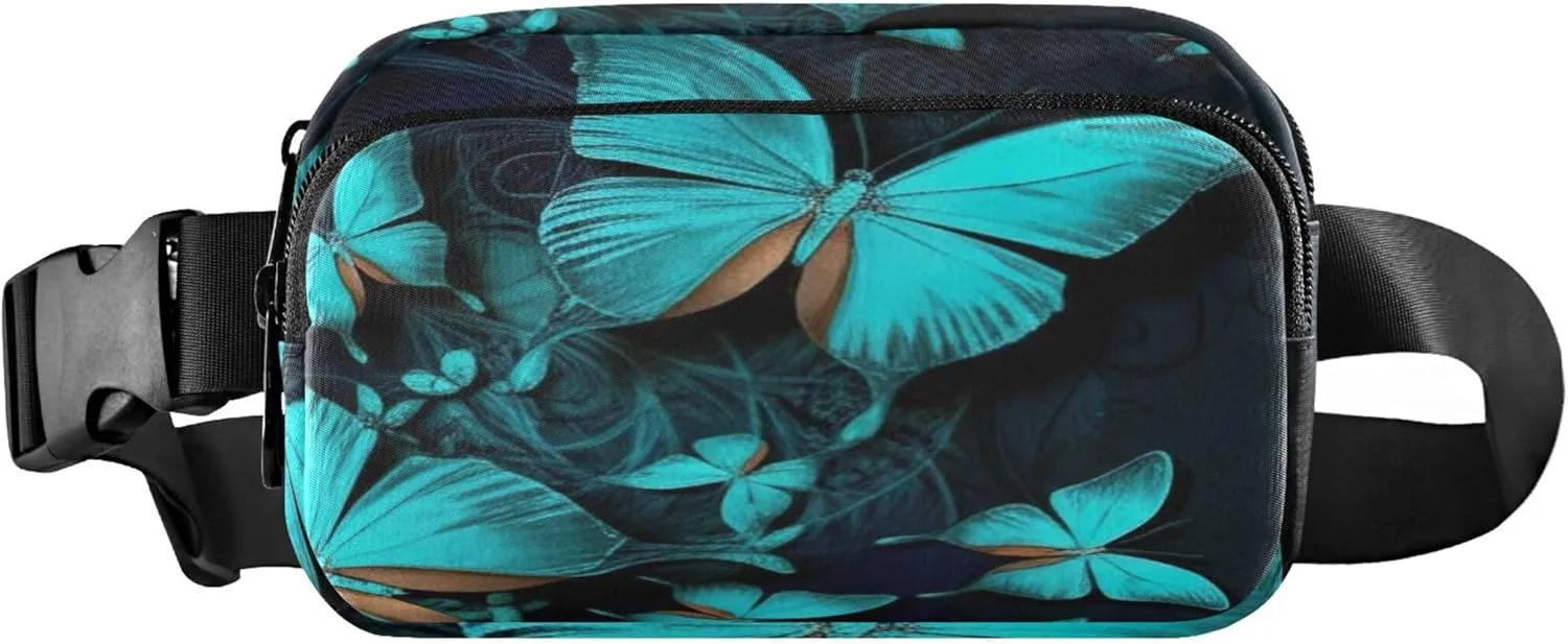 Blue Butterflies Fanny Pack for Women Funky Large Hip Belt Bag Waterproof Waist Pouch for Women