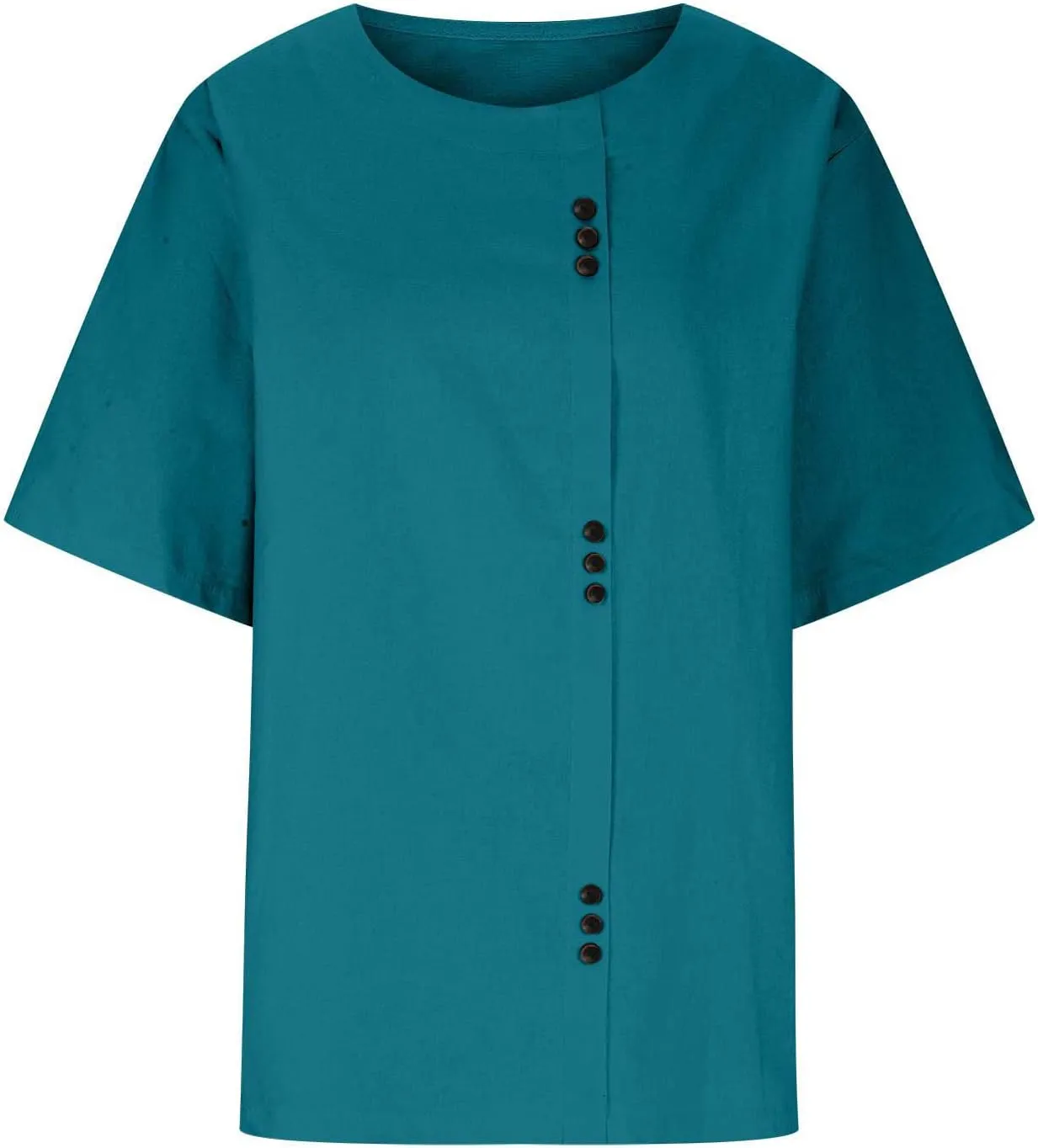 Boho Tops for Women Summer Cotton Linen Shirts Casual Round Neck Blouse Short Sleeve T-Shirt Vacation Outfits