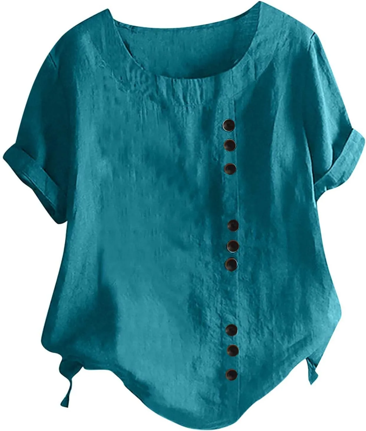 Boho Tops for Women Summer Cotton Linen Shirts Casual Round Neck Blouse Short Sleeve T-Shirt Vacation Outfits