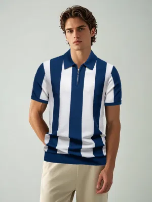 Bold Vertical Striped Knit Polo Shirt