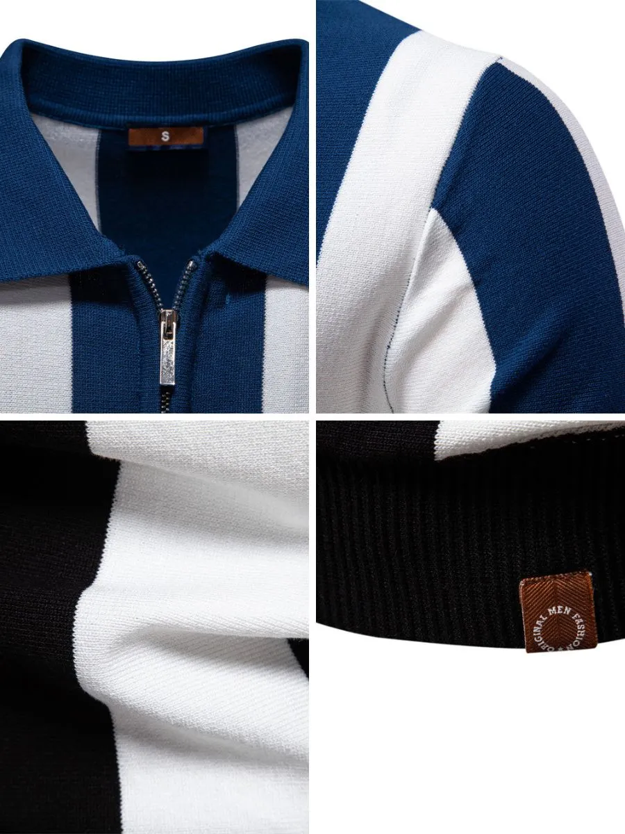 Bold Vertical Striped Knit Polo Shirt