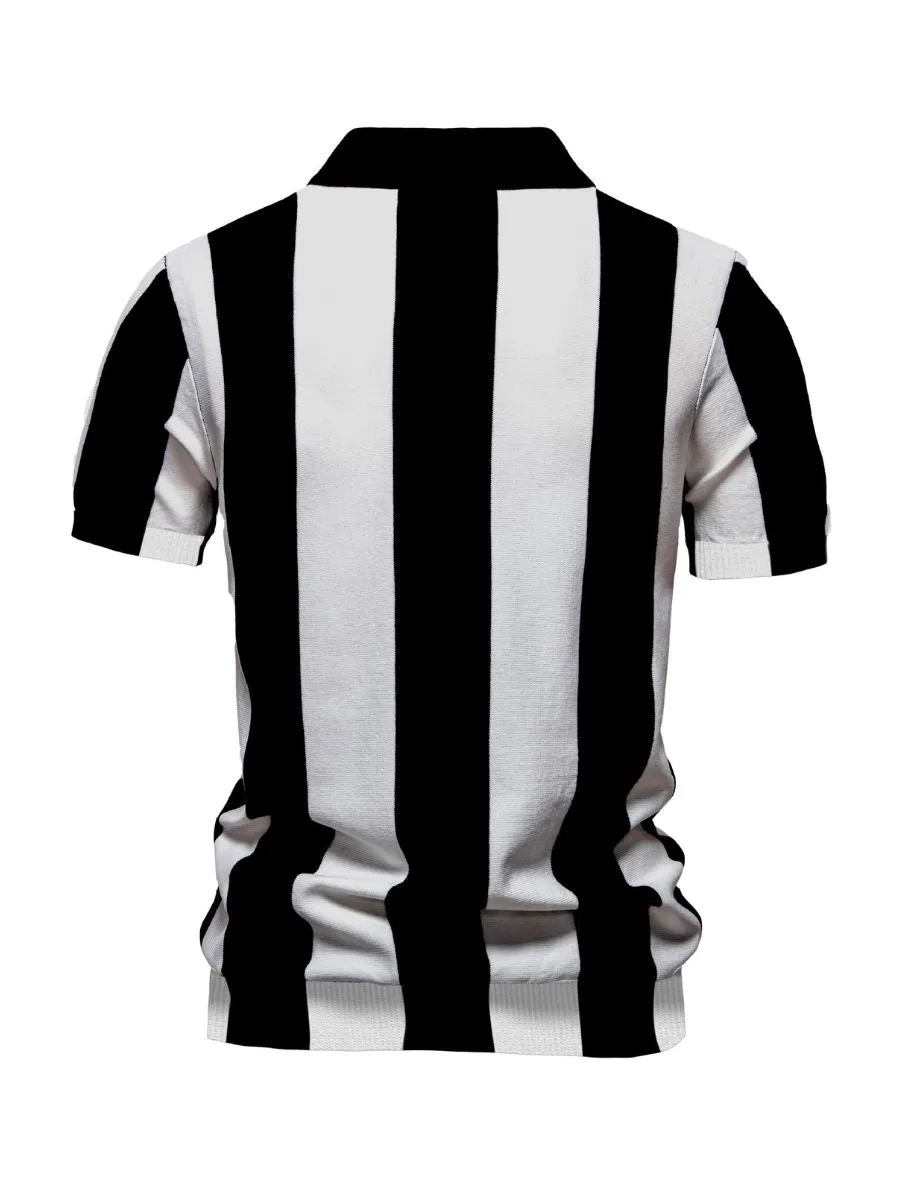 Bold Vertical Striped Knit Polo Shirt