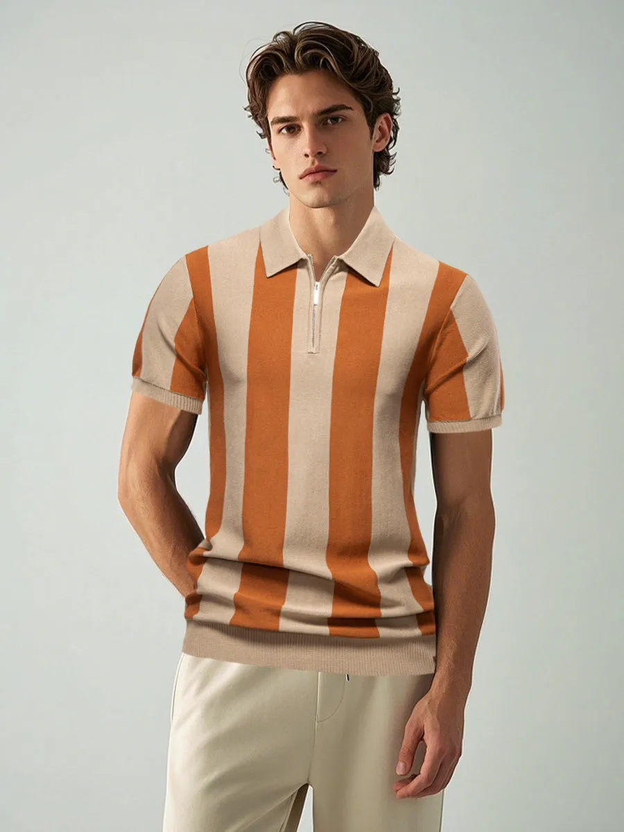 Bold Vertical Striped Knit Polo Shirt