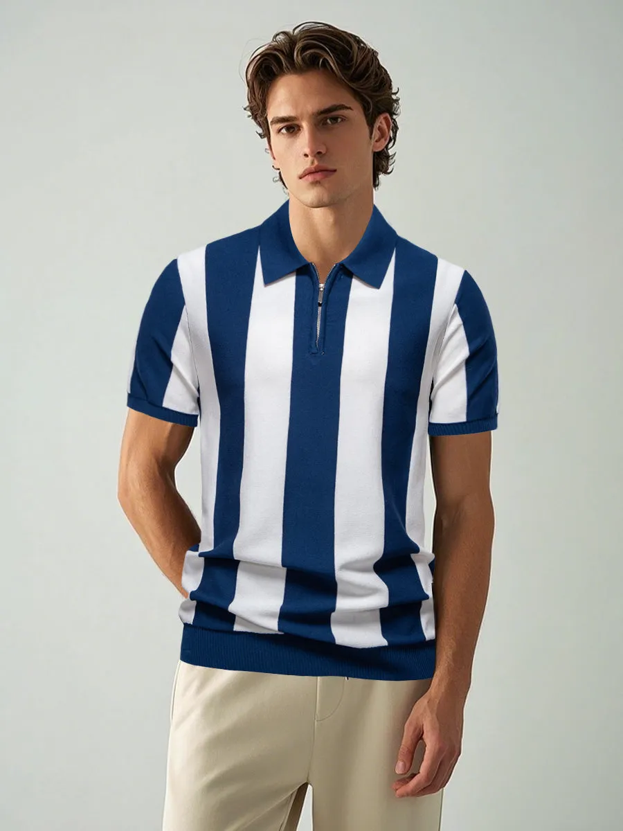 Bold Vertical Striped Knit Polo Shirt