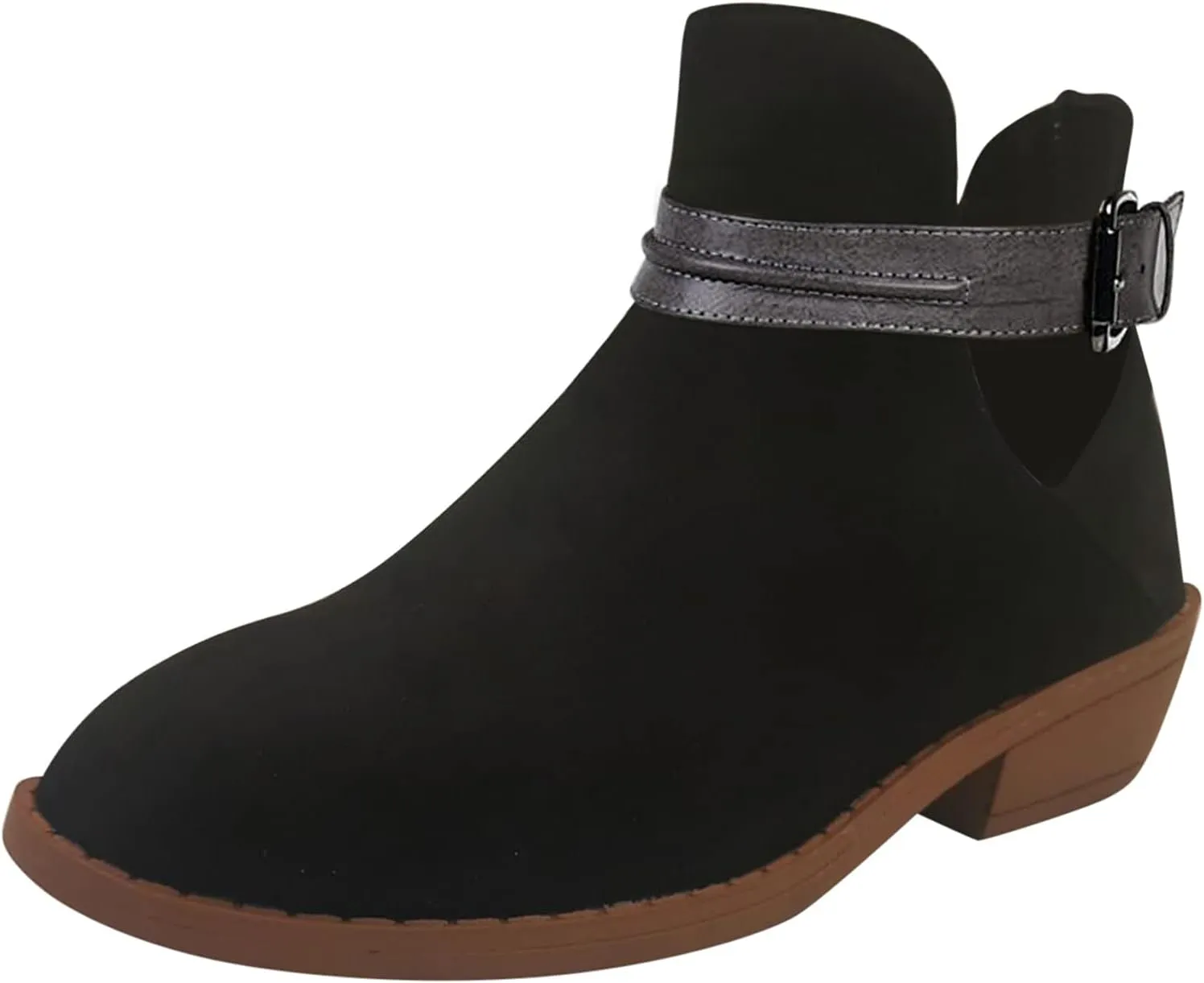 Boots for Women Low Heel Mid Calf Boots Block Chunky Heel Pointed Toe Military Zipper Motorcycle Cowboy Ankle Booties 52