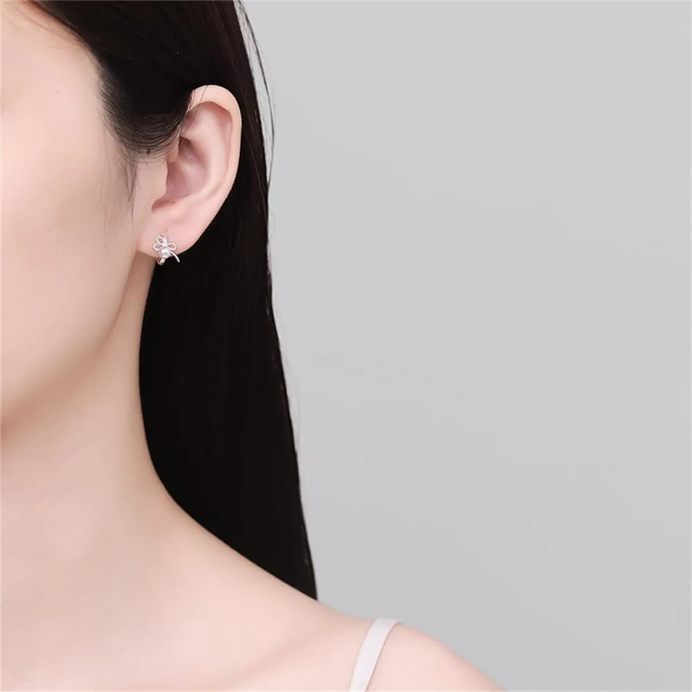 Bow Hoop Earrings for Women 925 Sterling Silver Small Bowknot Earrings Elegant Pearl Huggie Hoops Minimalist Ear Party Jewelry