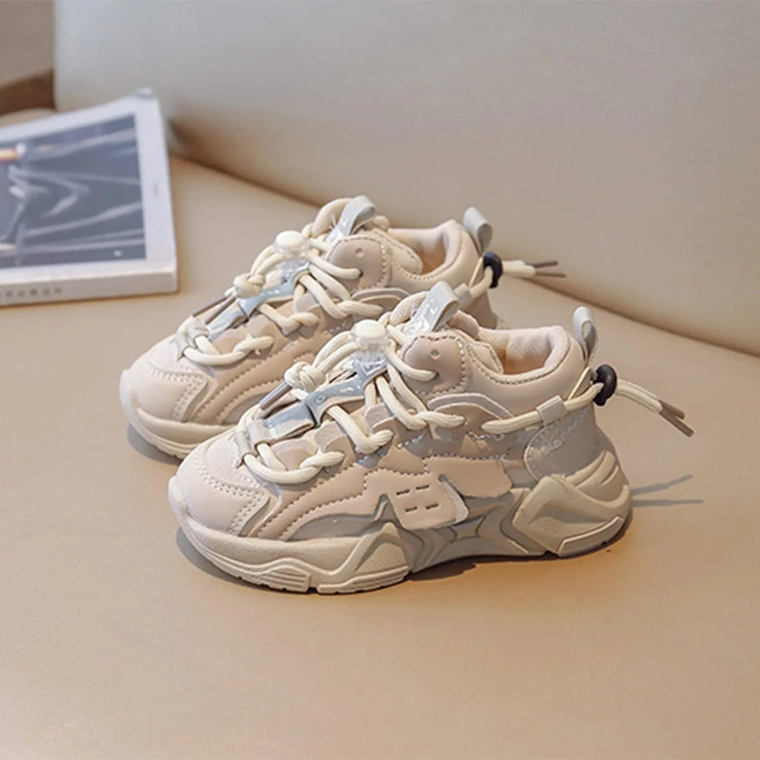 Boys Girls Solid Strap Tennis Shoes Thick Soles Non Slip Comfortable Breathable Running Athletic Sport Sneakers