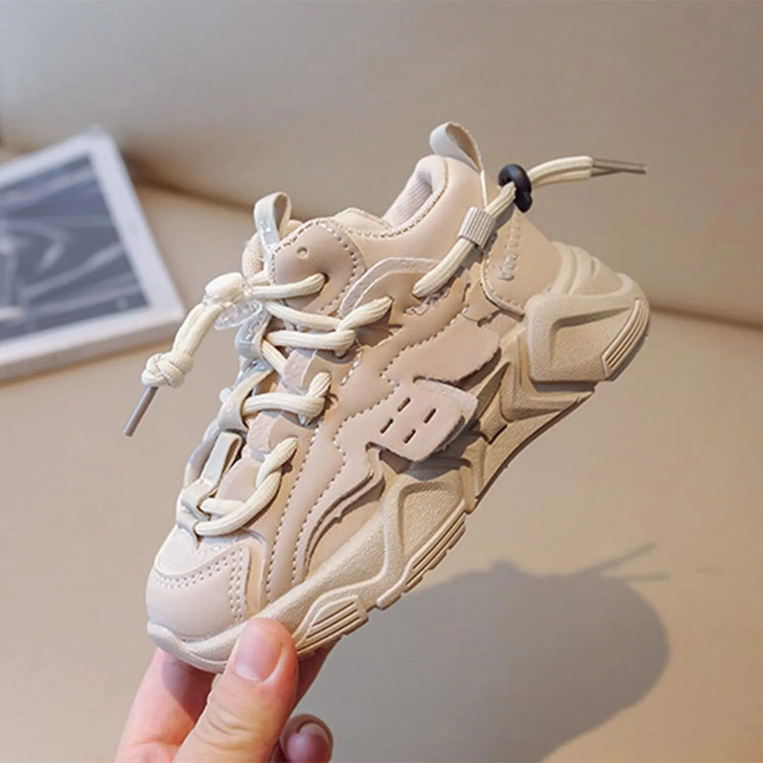 Boys Girls Solid Strap Tennis Shoes Thick Soles Non Slip Comfortable Breathable Running Athletic Sport Sneakers