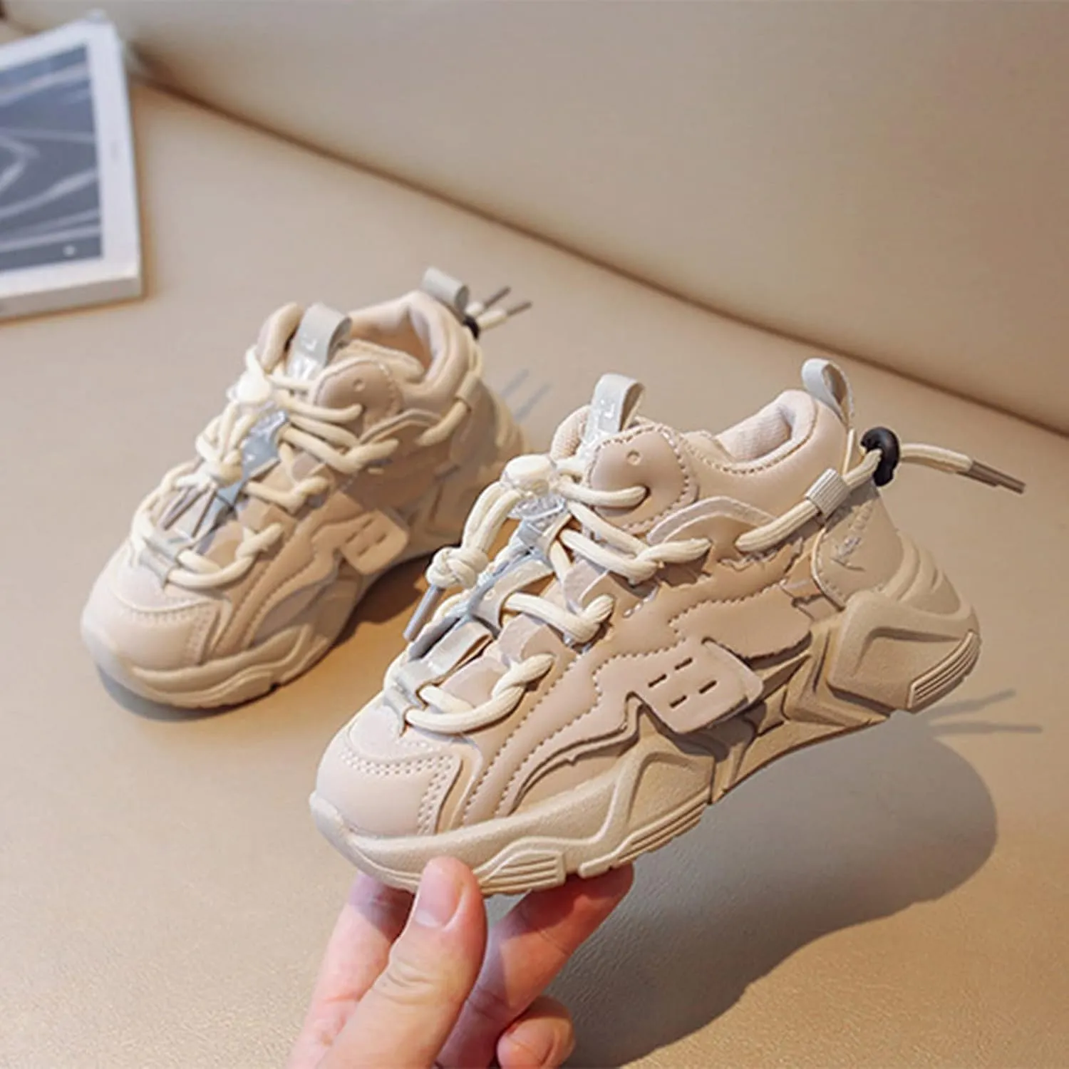 Boys Girls Solid Strap Tennis Shoes Thick Soles Non Slip Comfortable Breathable Running Athletic Sport Sneakers