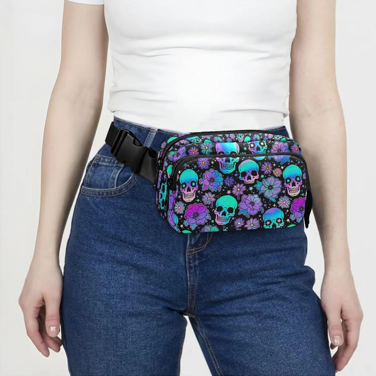 Bright Human Skulls Women Fanny Packs Waterproof Large Hip Belt Bag Cute Waist Bag for Women