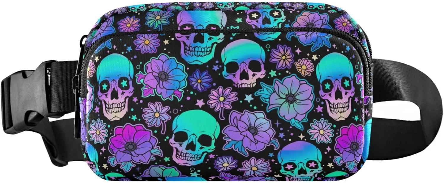 Bright Human Skulls Women Fanny Packs Waterproof Large Hip Belt Bag Cute Waist Bag for Women