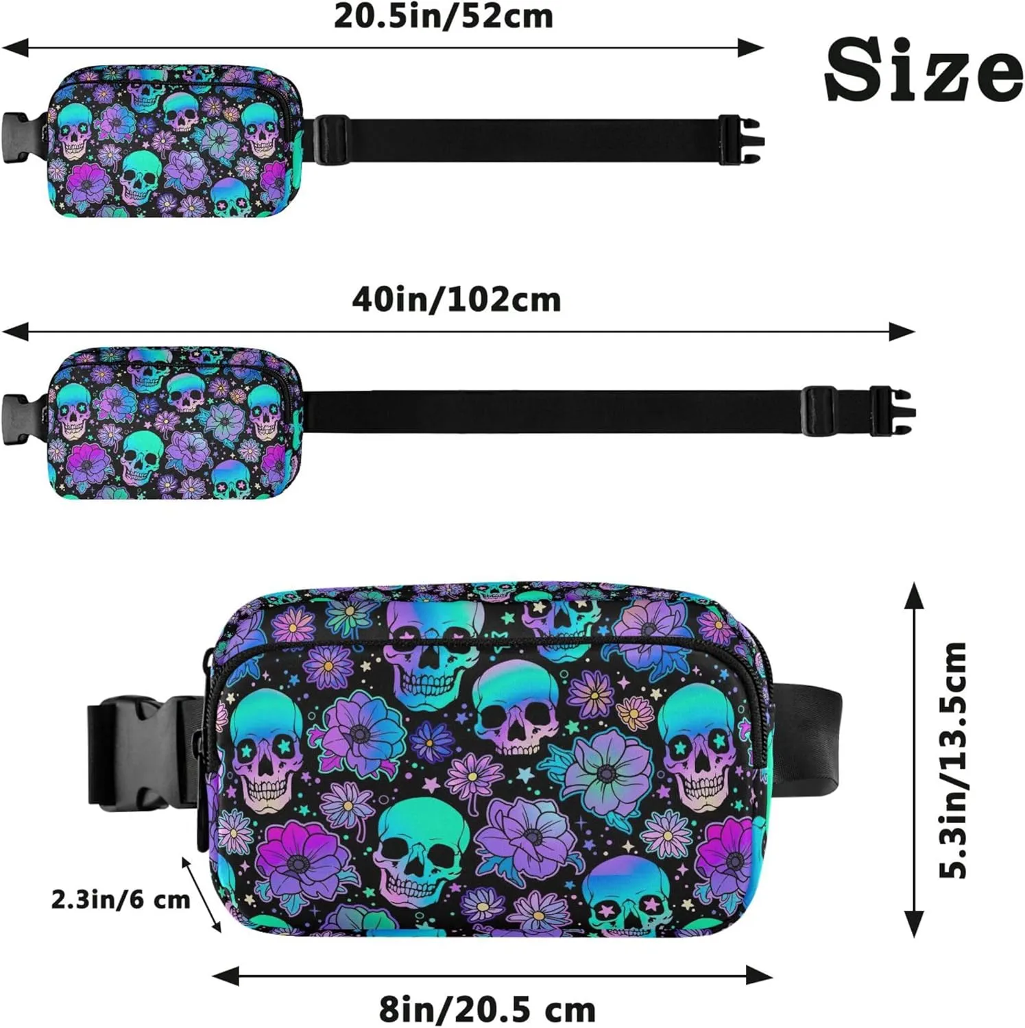 Bright Human Skulls Women Fanny Packs Waterproof Large Hip Belt Bag Cute Waist Bag for Women
