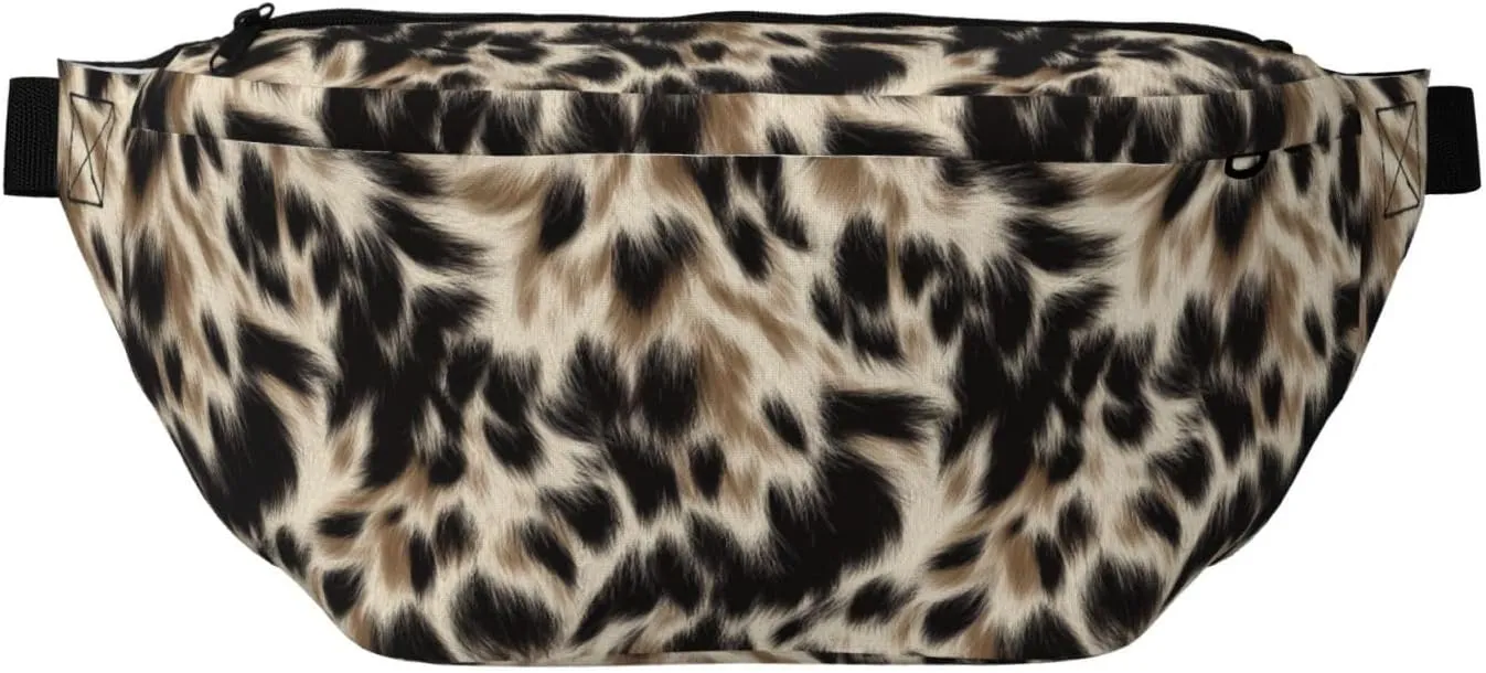 Brown And Black Fur Pattern Fanny Pack For Women Man, Waist Belt Bag Crossbody For Sports Travel Hiking Running Jogging