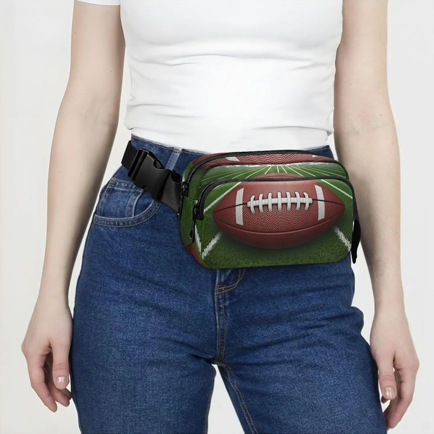 Brown Football Field Print Fanny Packs Women Bright Colored Everywhere Belt Bag Waterproof Crossbody Waist Purse