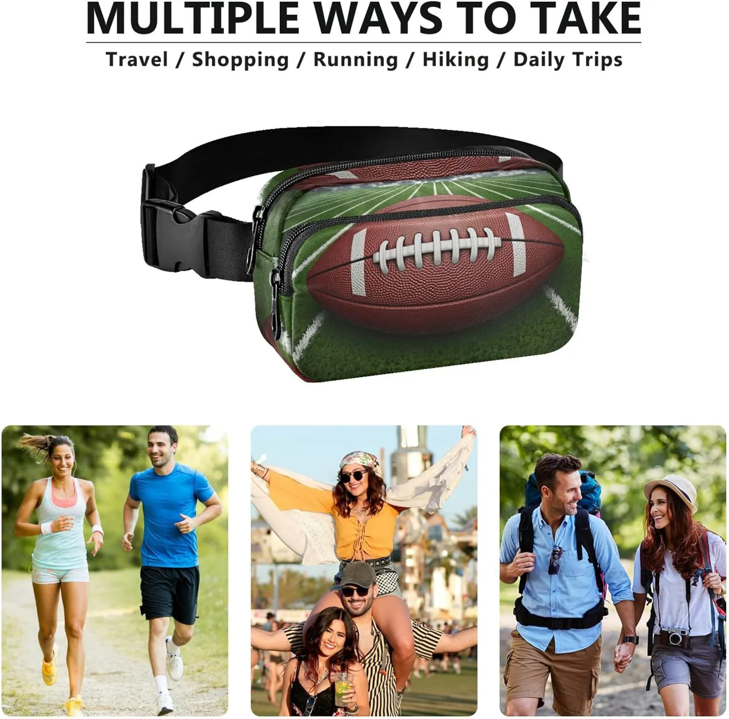 Brown Football Field Print Fanny Packs Women Bright Colored Everywhere Belt Bag Waterproof Crossbody Waist Purse