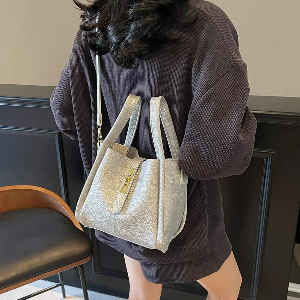 Bucket Bags for Women Vegan Leather Tote Bag Small Handbag Top Handle Bag Trendy Stachel Bag Crossbody Purse