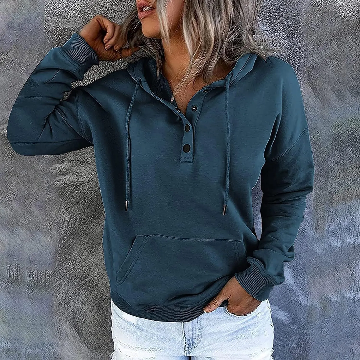 Button Hoodie Tops Dressy Casual Hoodies for Women Long Sleeve Pockets Sweatshirts Fashion 2025 Fall Clothes