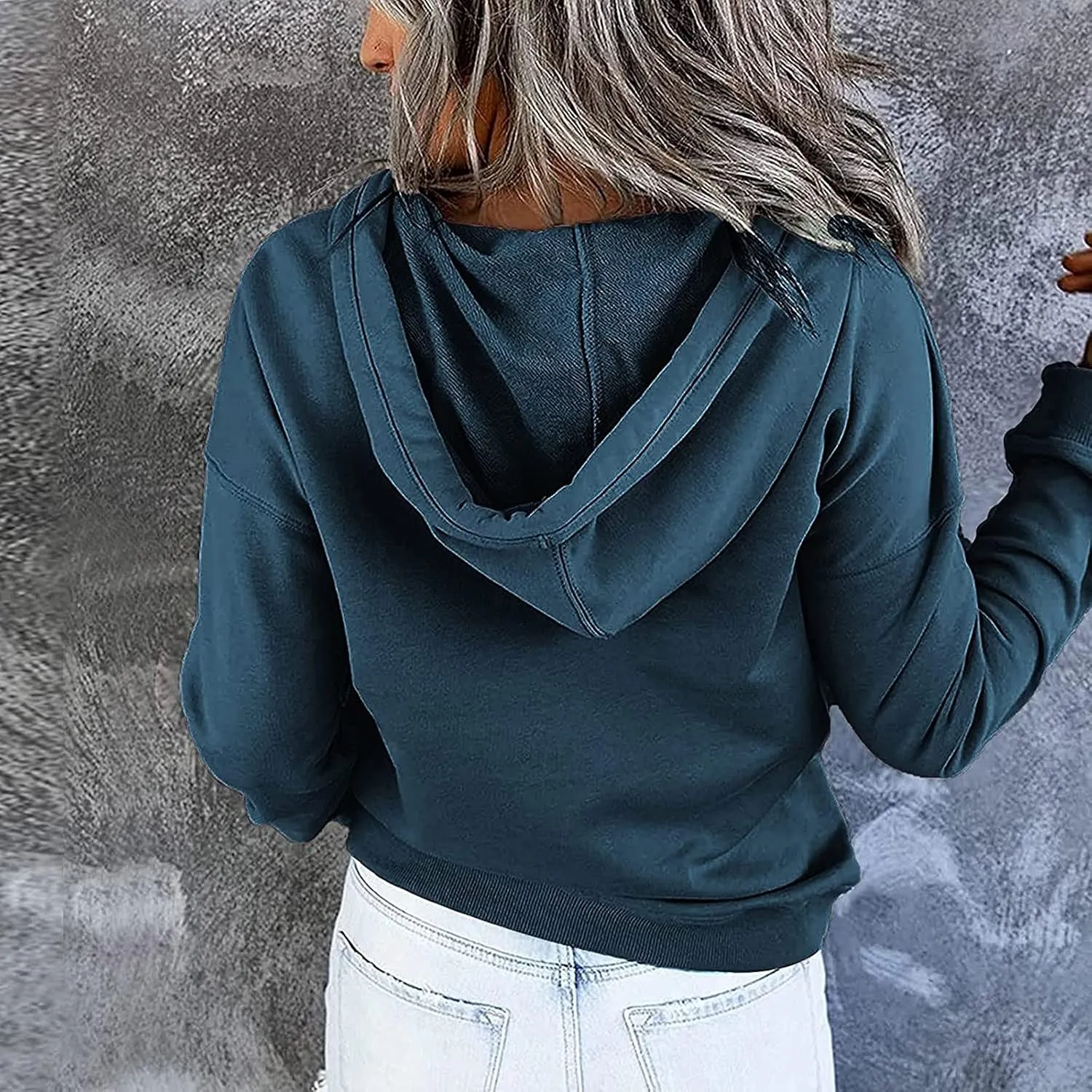 Button Hoodie Tops Dressy Casual Hoodies for Women Long Sleeve Pockets Sweatshirts Fashion 2025 Fall Clothes