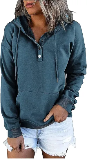 Button Hoodie Tops Dressy Casual Hoodies for Women Long Sleeve Pockets Sweatshirts Fashion 2025 Fall Clothes