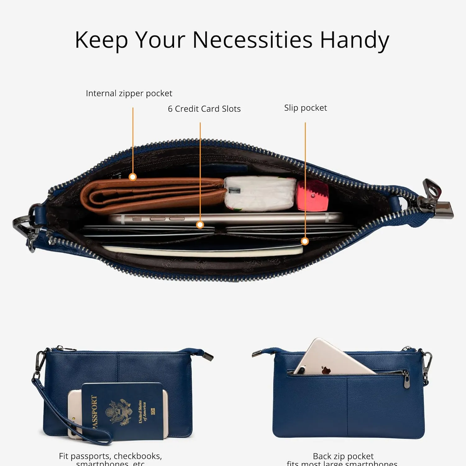 Bveyzi Genuine Leather Wristlet Purses for Women, Envelope Clutch Wallet Small Crossbody Bags for Dressy Evening