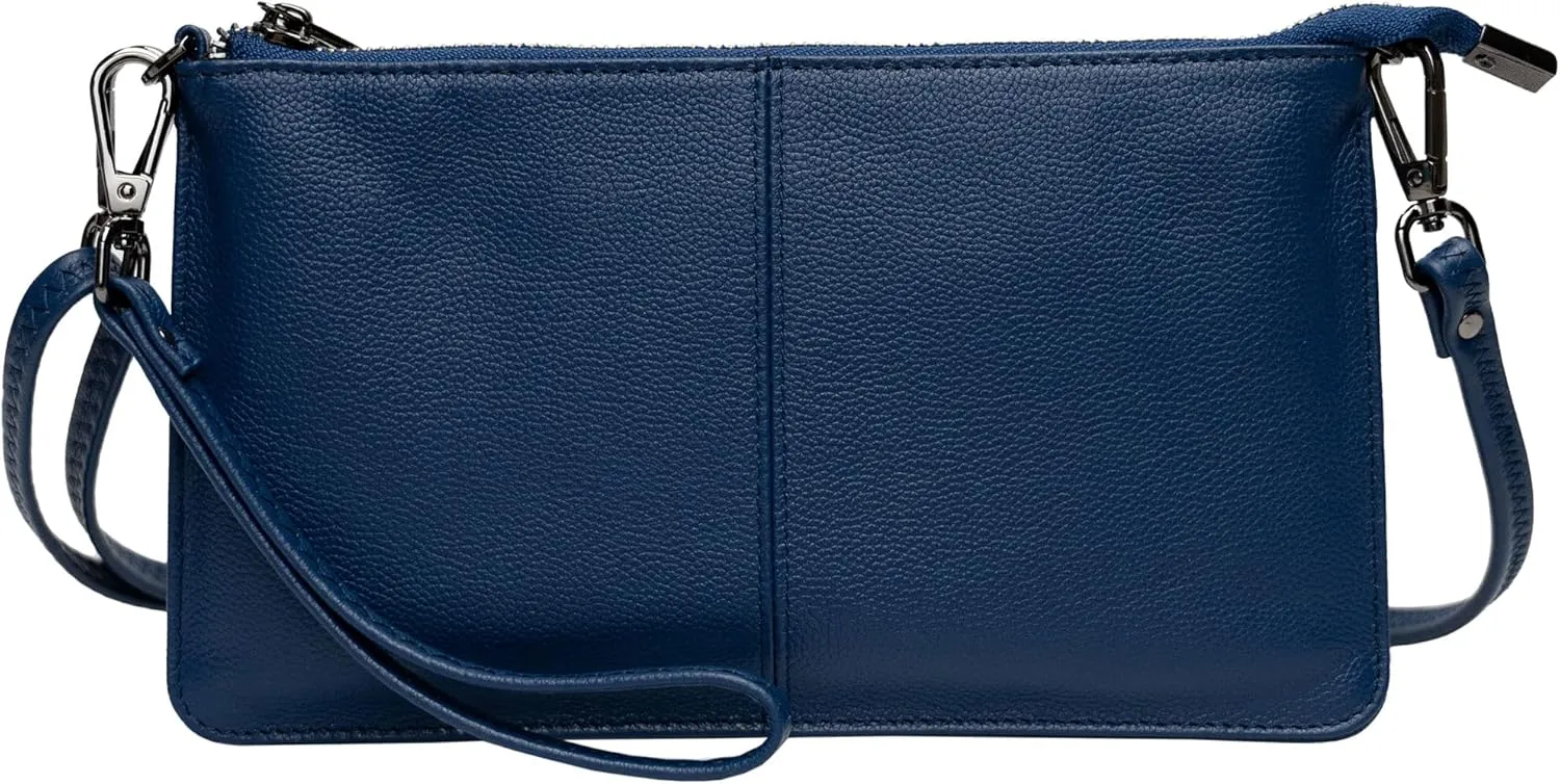 Bveyzi Genuine Leather Wristlet Purses for Women, Envelope Clutch Wallet Small Crossbody Bags for Dressy Evening