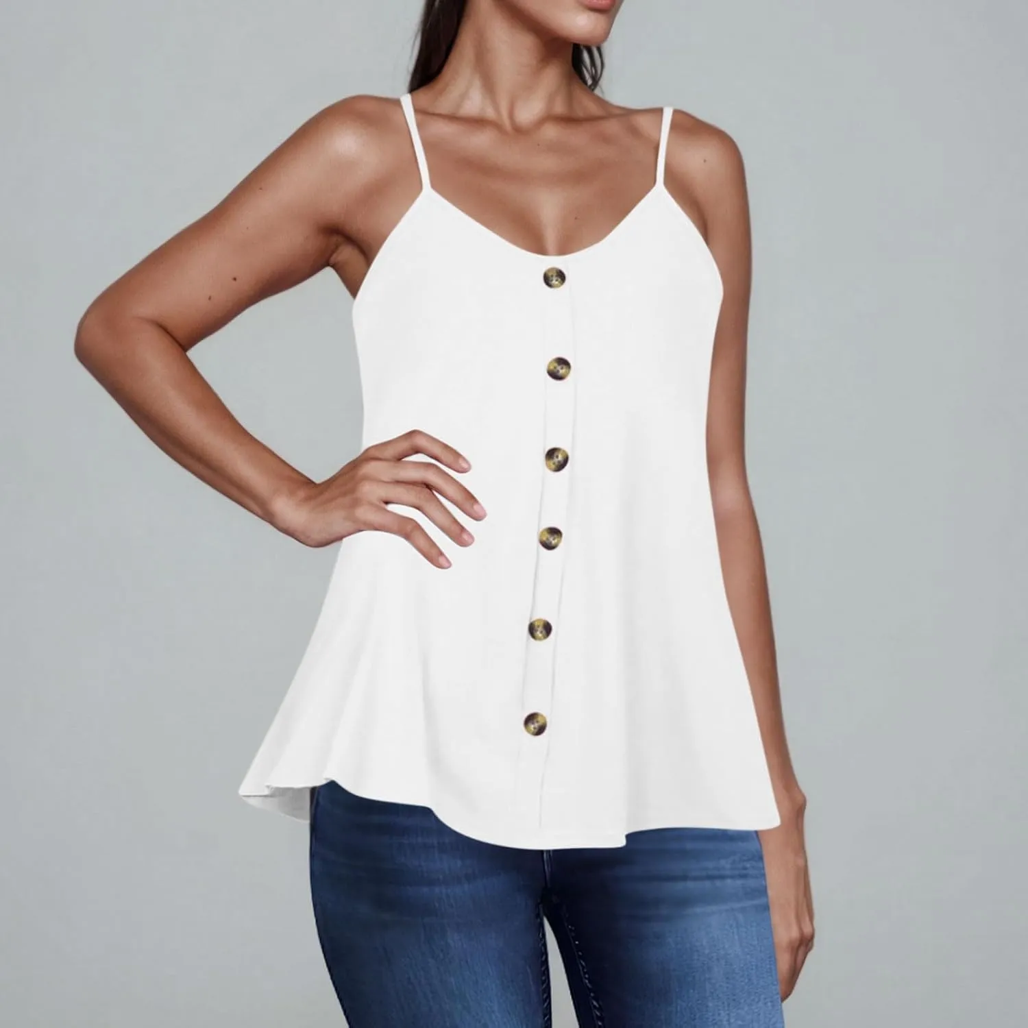 Cami Tank Tops for Women Swing Flowy Spaghetti Strap Tanks Button Down Sleeveless Trending T-Shirts Blouses Tees
