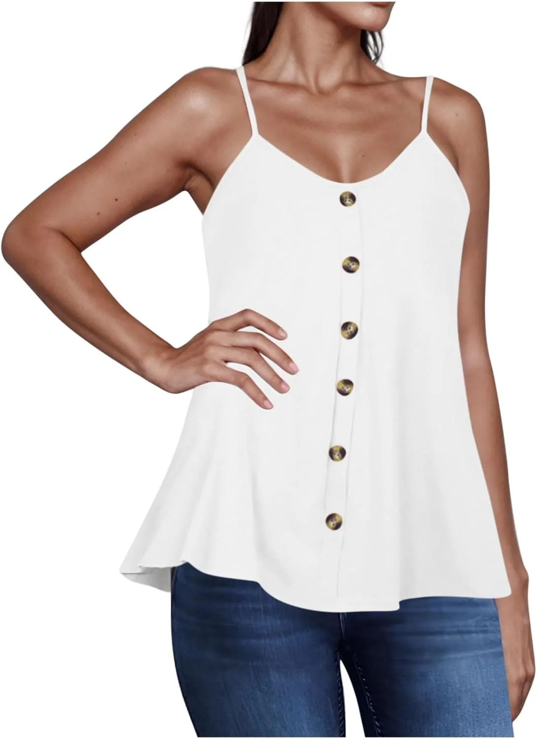 Cami Tank Tops for Women Swing Flowy Spaghetti Strap Tanks Button Down Sleeveless Trending T-Shirts Blouses Tees