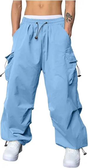 Cargo Pants Men Casual Lightweight Drawstring Waist Pant Hiking Pant Multi Pockets