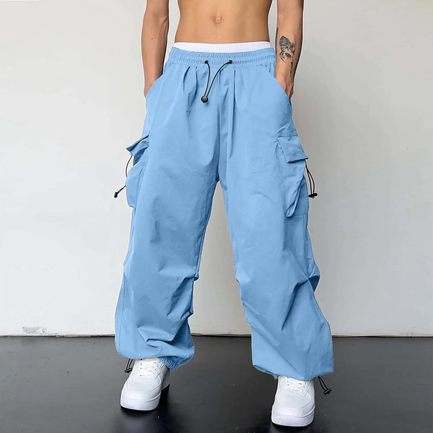 Cargo Pants Men Casual Lightweight Drawstring Waist Pant Hiking Pant Multi Pockets