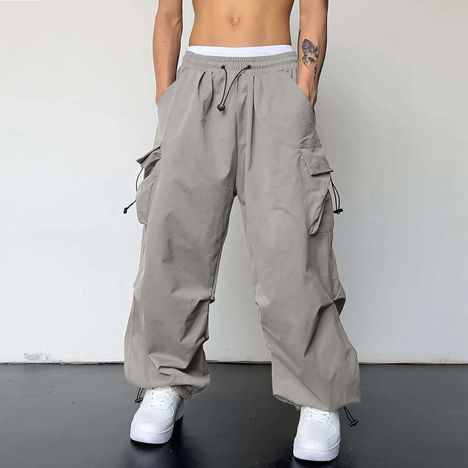 Cargo Pants Men Casual Lightweight Drawstring Waist Pant Hiking Pant Multi Pockets