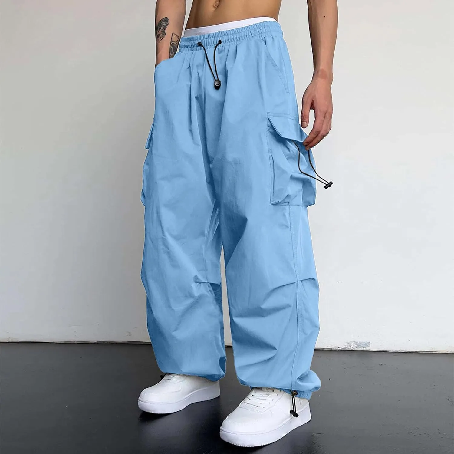 Cargo Pants Men Casual Lightweight Drawstring Waist Pant Hiking Pant Multi Pockets