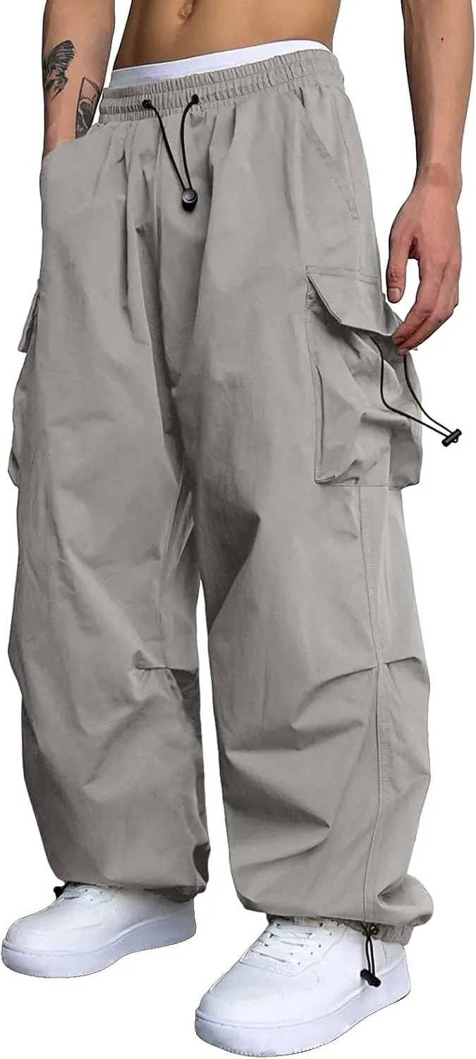 Cargo Pants Men Casual Lightweight Drawstring Waist Pant Hiking Pant Multi Pockets