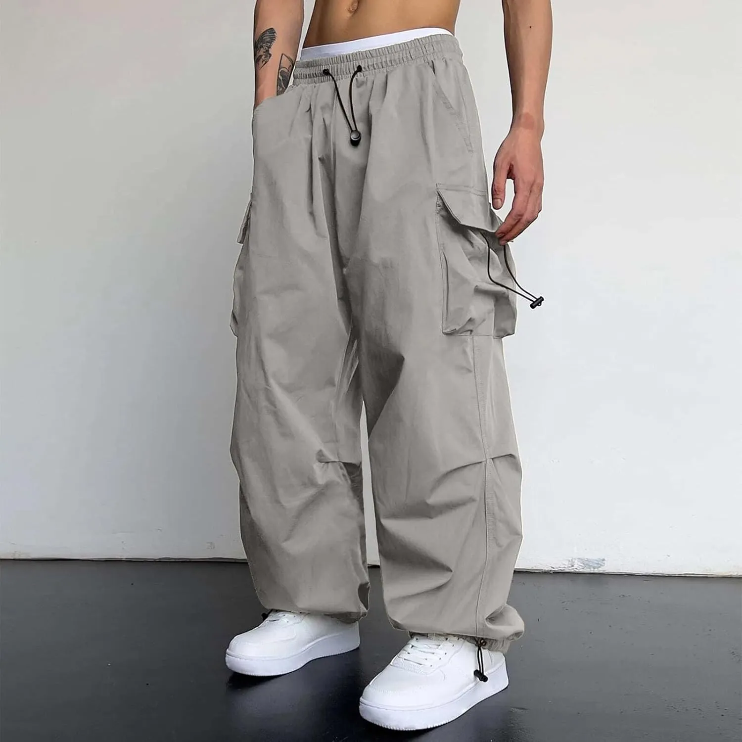 Cargo Pants Men Casual Lightweight Drawstring Waist Pant Hiking Pant Multi Pockets