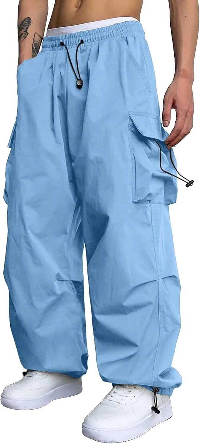 Cargo Pants Men Casual Lightweight Drawstring Waist Pant Hiking Pant Multi Pockets