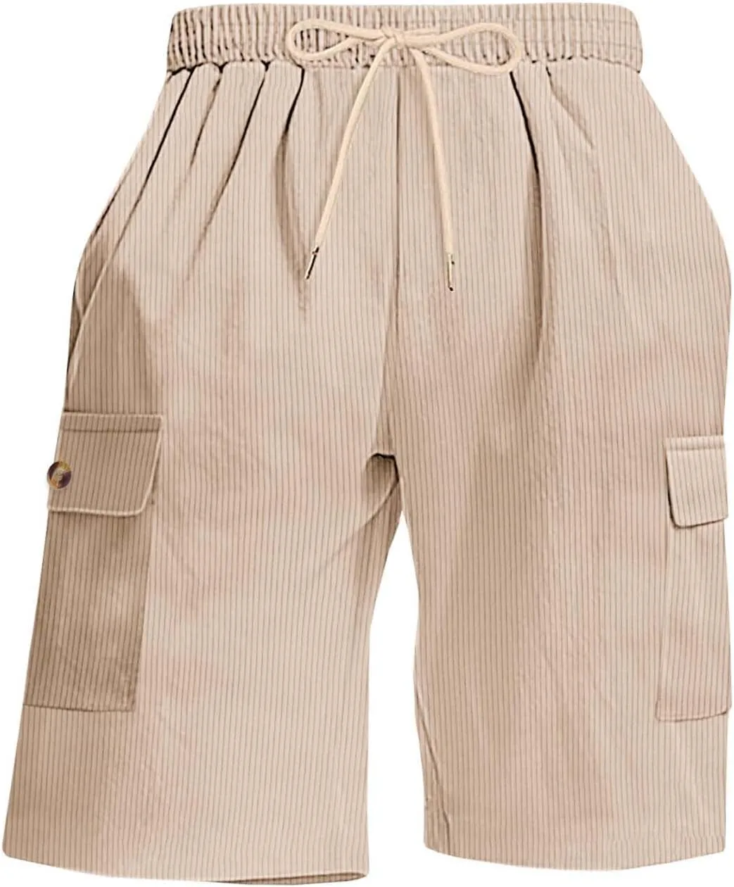 Cargo Shorts for Men Elastic Waist Drawstring 9 Inch Inseam Corduroy Shorts Beach Board Lounge Hippie Vacation Outfit