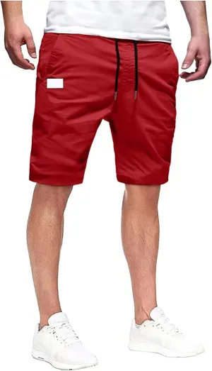 Cargo Shorts for Men, Mens Casual Shorts Cotton Drawstring Summer Beach Stretch Twill Chino Athletic Golf Gym Shorts