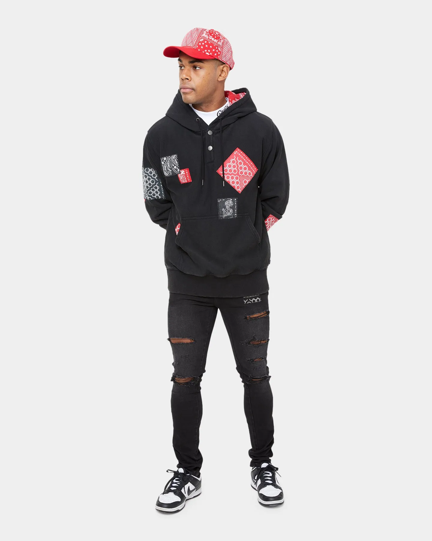 Carre Bandana Ultra Patchwork Hoodie Washed Black