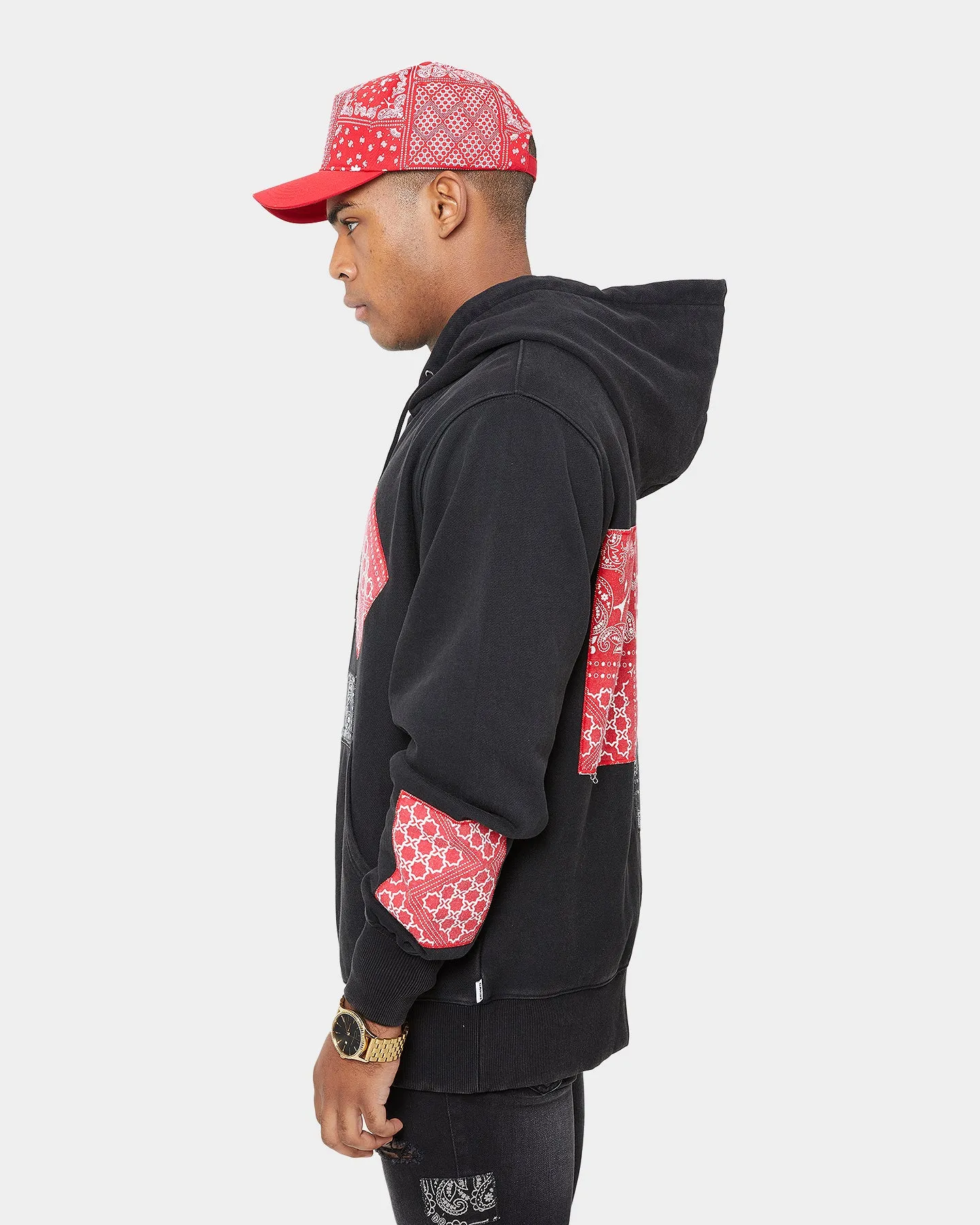 Carre Bandana Ultra Patchwork Hoodie Washed Black