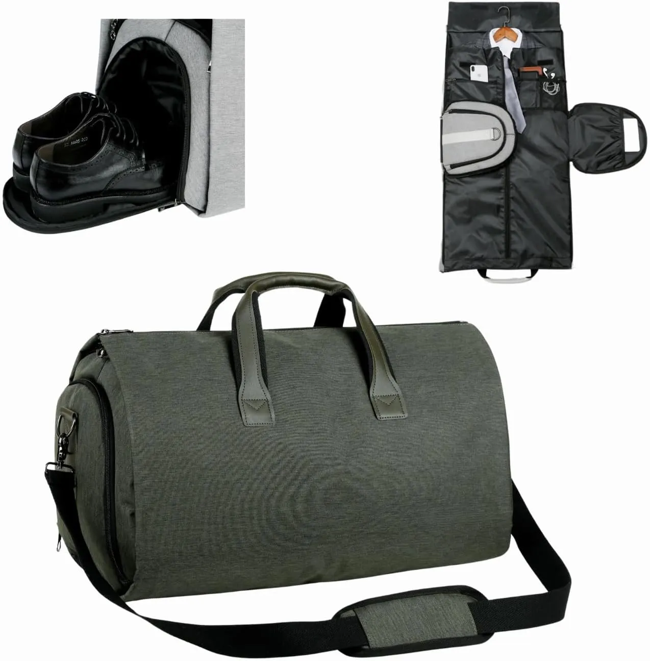 Carry On Travel Duffels, Convertible Garment Suit Bag with Side Shoe Compartment for Men & Women (Black)