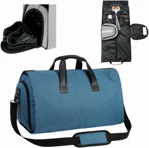 Carry On Travel Duffels, Convertible Garment Suit Bag with Side Shoe Compartment for Men & Women (Blue)
