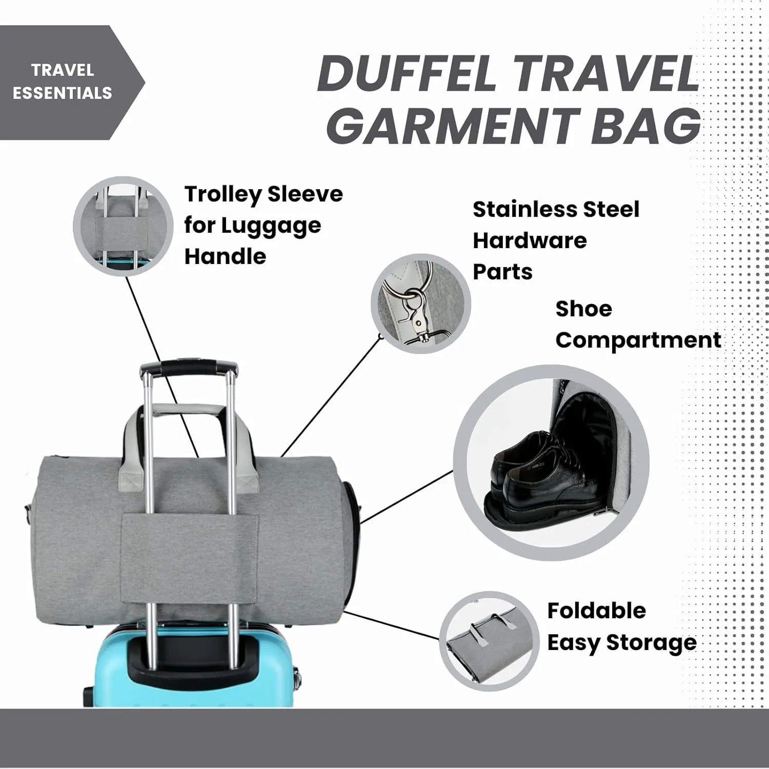 Carry On Travel Duffels, Convertible Garment Suit Bag with Side Shoe Compartment for Men & Women (Blue)