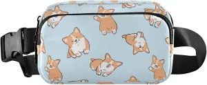 Cartoon Corgi Dog Design Womens Fanny Pack Waterproof Hip Pack Belt Bag Cute Crossbody Waist Pack