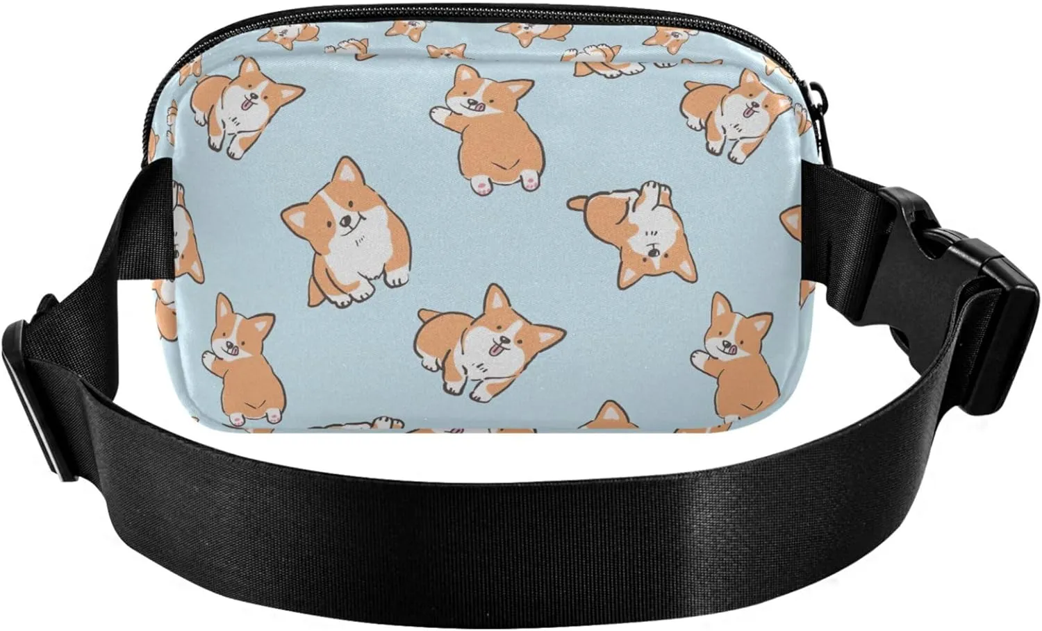 Cartoon Corgi Dog Design Womens Fanny Pack Waterproof Hip Pack Belt Bag Cute Crossbody Waist Pack