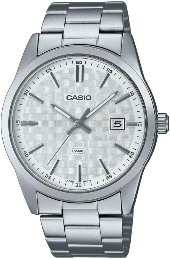 Casio Men Watch Analog Date Display White Dial Stainless Steel Band MTP-VD03D-7AUDF, Silver, Bracelet