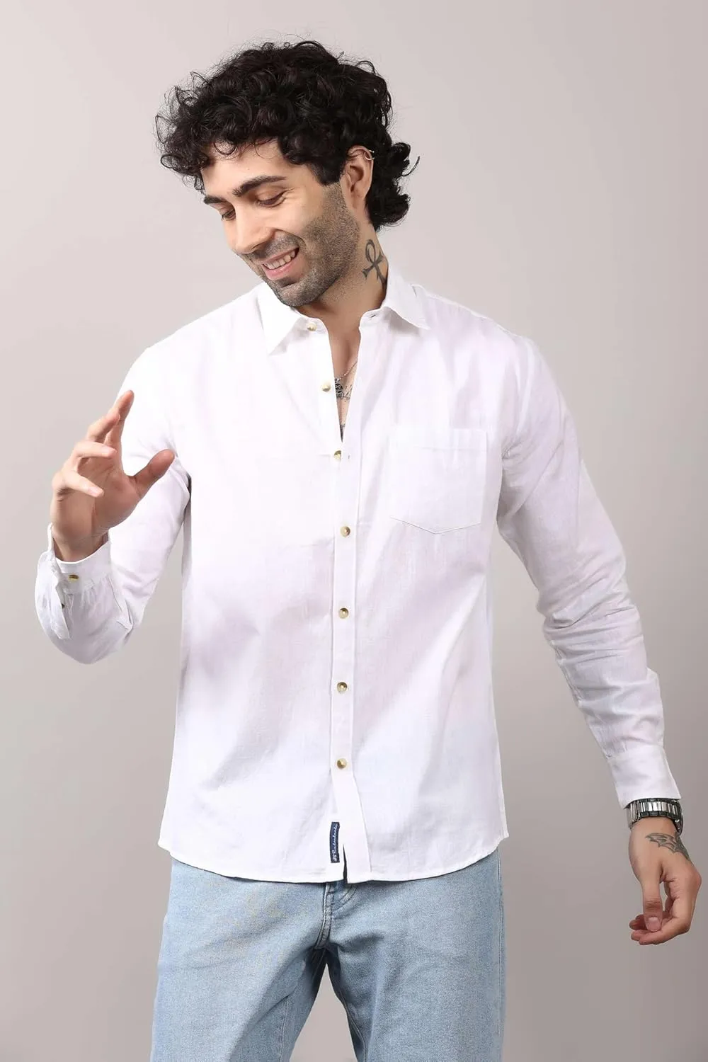 Casual Men's Cotton Shirt Button Down Shirts for Men Long Sleeve Untucked Business Dress Fashion Beach Tops