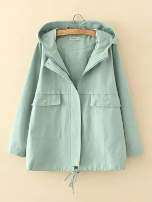 Casual Pocket Zipper Fly Hooded Trench Coats