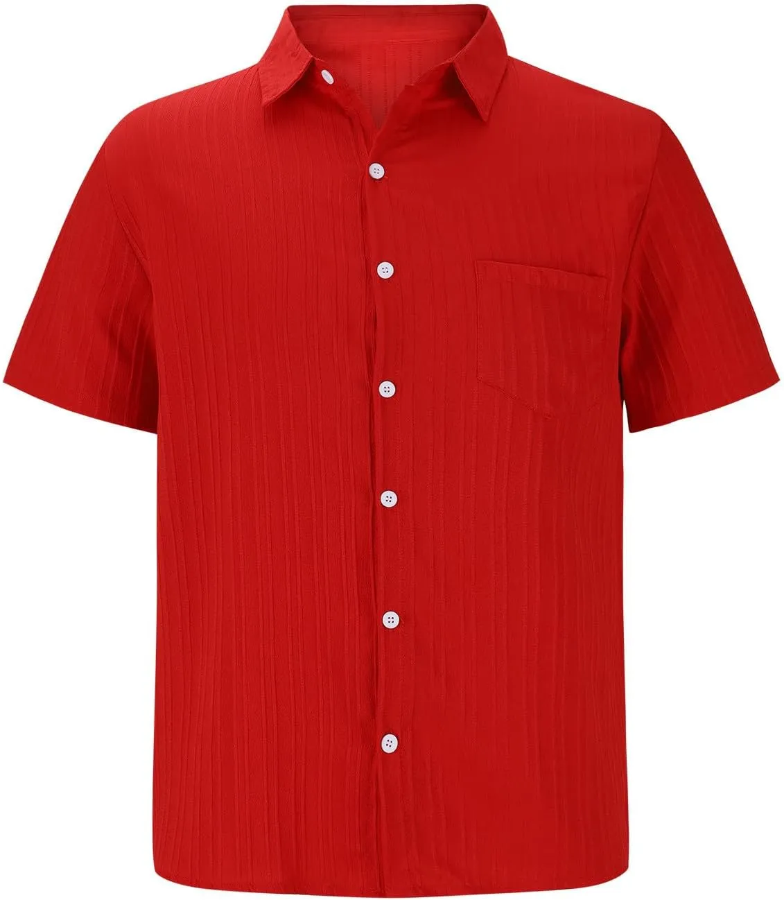 Casual Shirts for Men Summer Loose Fashion Button Down Shirts Vacation Solid Pleated Lapel Short Sleeve Top Clothes