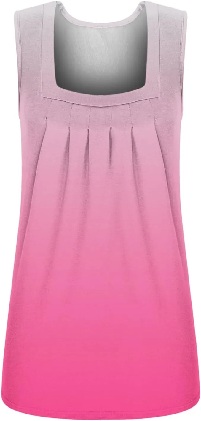 Ceboyel Womens 2023 Gradient Tank Tops Summer Sleeveless Causal Shirt Square Neck Dressy Blouse Beach Trendy Ladies Outfits
