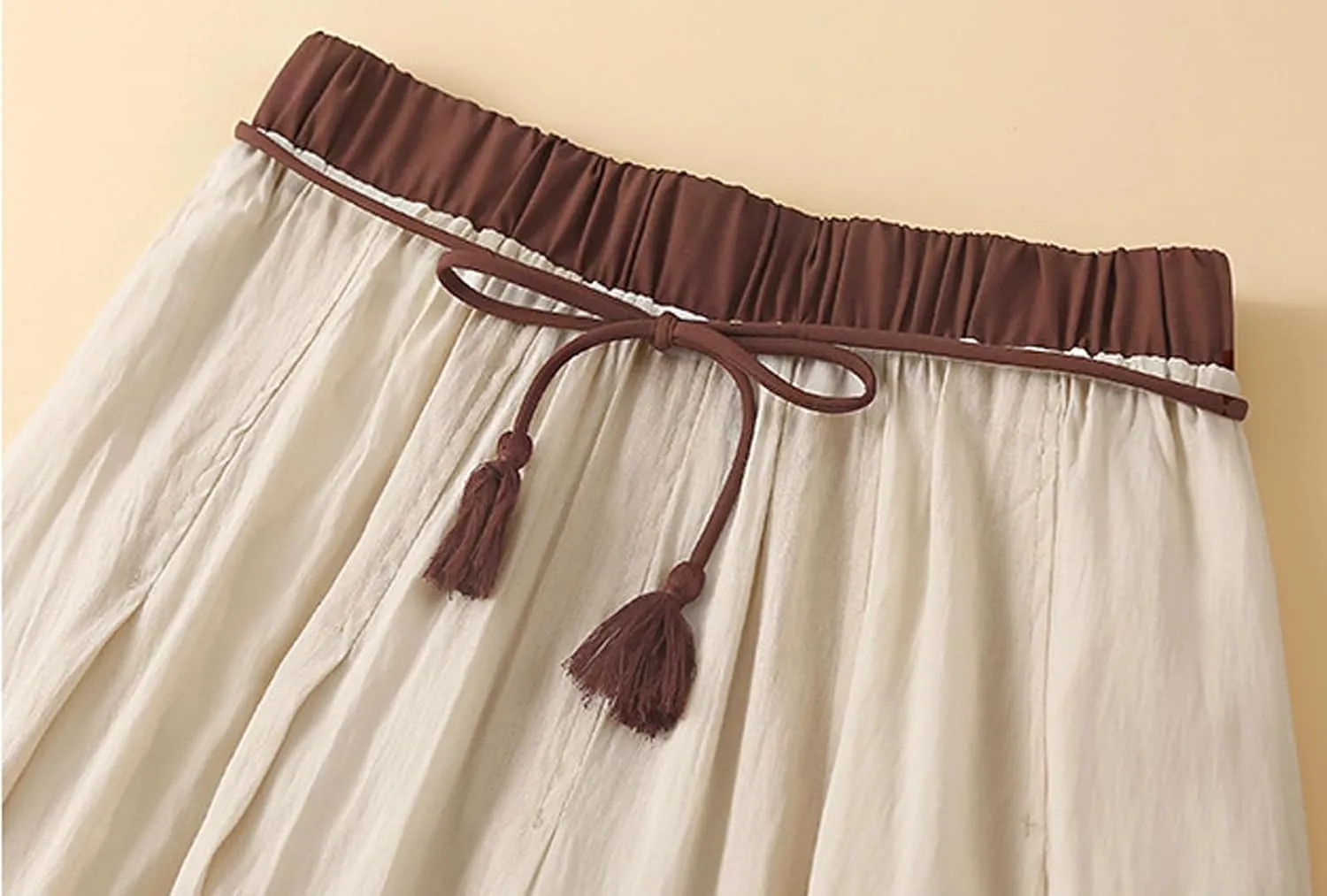 CHARTOU Women Summer Cotton Linen Midi Skirt Ruffle Swing A Line Skirt Layered Mid Long Boho Flowy Skirt Drawstring