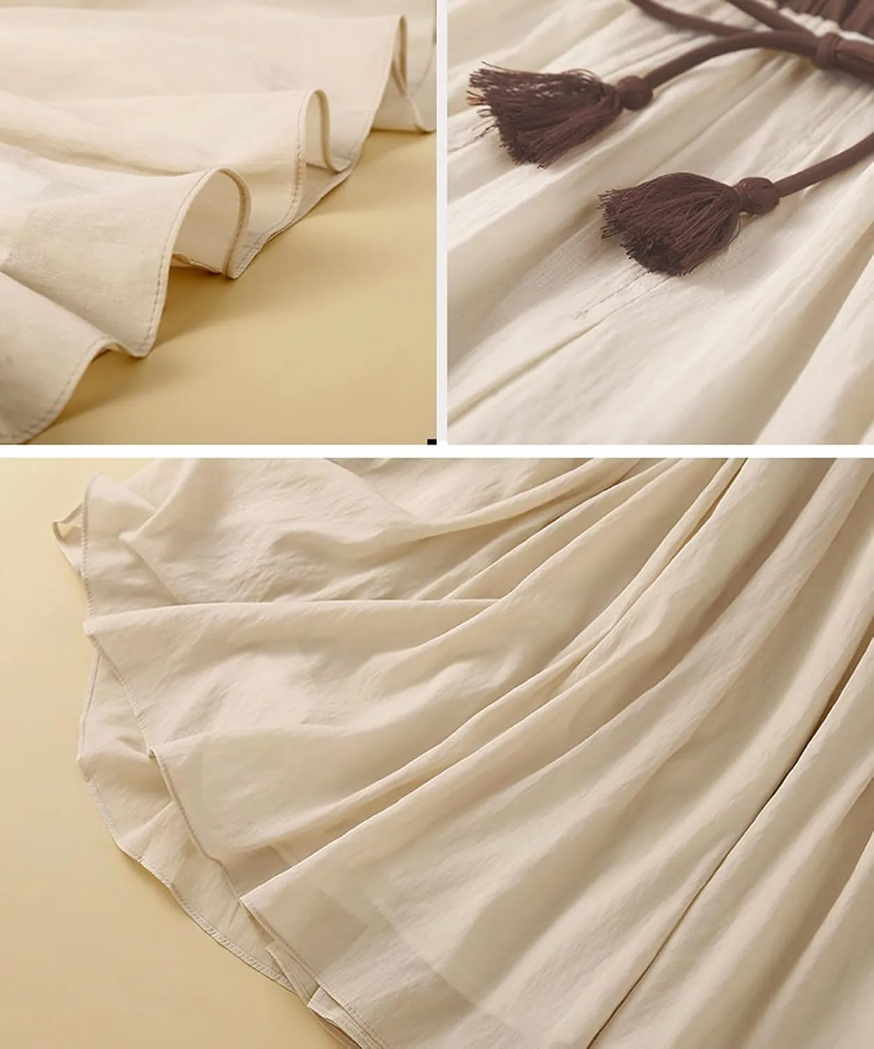 CHARTOU Women Summer Cotton Linen Midi Skirt Ruffle Swing A Line Skirt Layered Mid Long Boho Flowy Skirt Drawstring